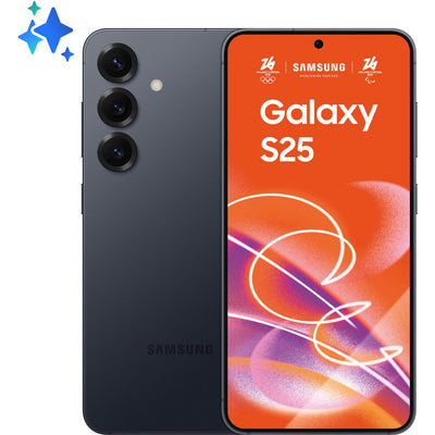 Samsung Galaxy S25 Noir - visuel MAXPROMO avec Galaxy S25 sur l'écran